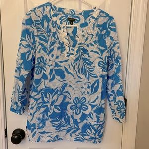 Blue thin linen blouse. Size small. Brand is Talbots.